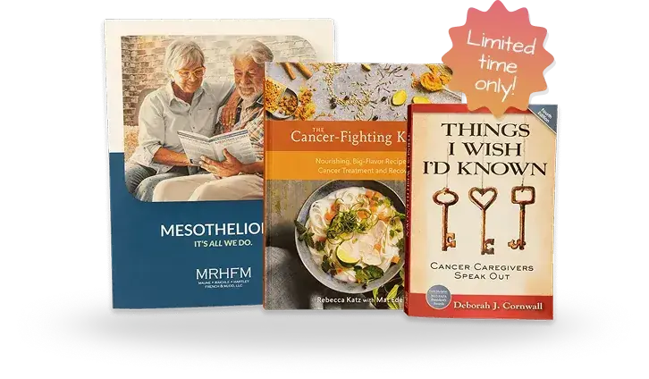 Care package books: mesothelioma guide, cancer-fighting cookbook, and caregiver support book